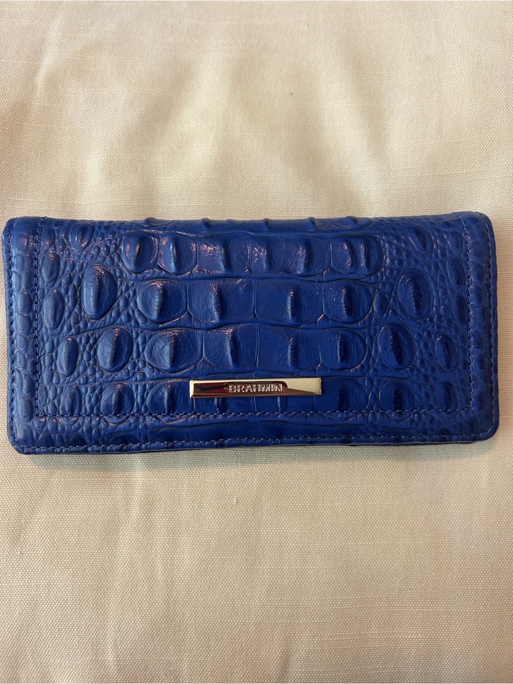 Bright Blue Indigo Purple Croc-Textured Wallet - Brahmin